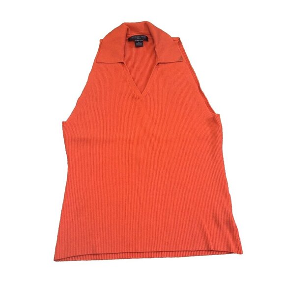 August Silk Knits Stretch Sweater Vest Sleeveless Womens XL Orange Collared - Picture 1 of 7